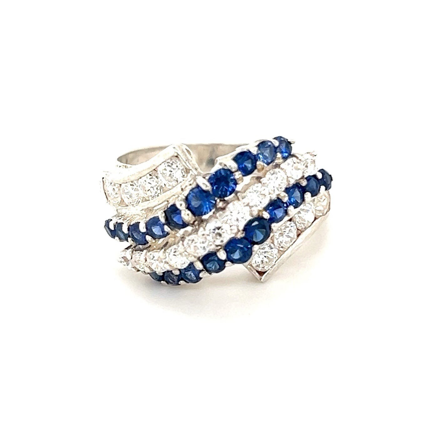 Sterling Silver 925 Waves of Blue & White Cz Ring