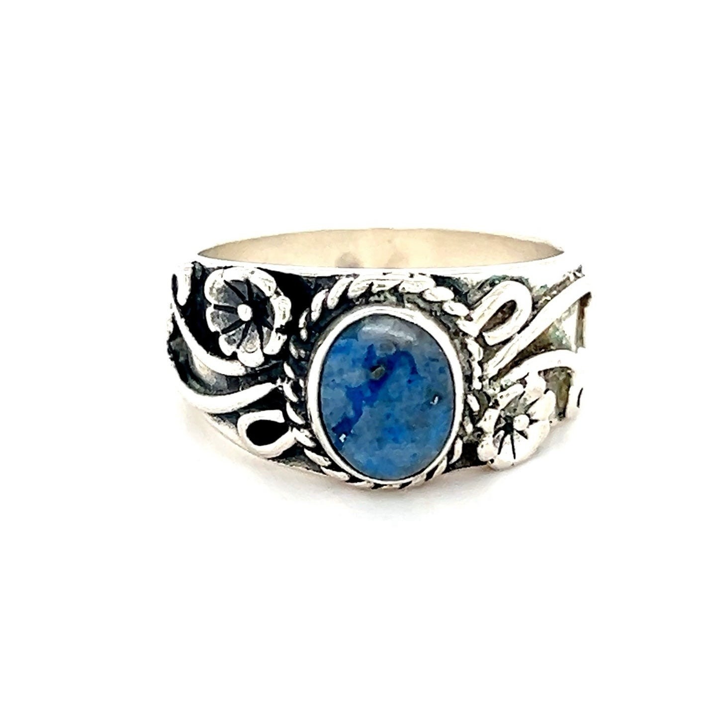 Women's Lapis Sterling Silver Floral Ring