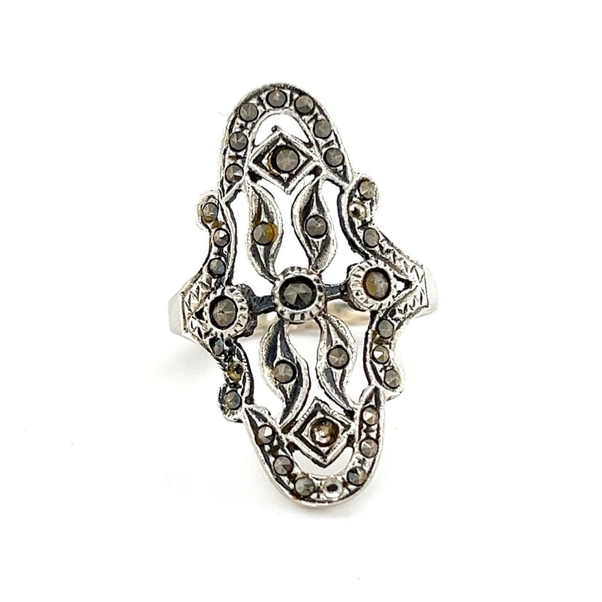 Sterling Silver 925 Oval Shaped Marcasites Ring