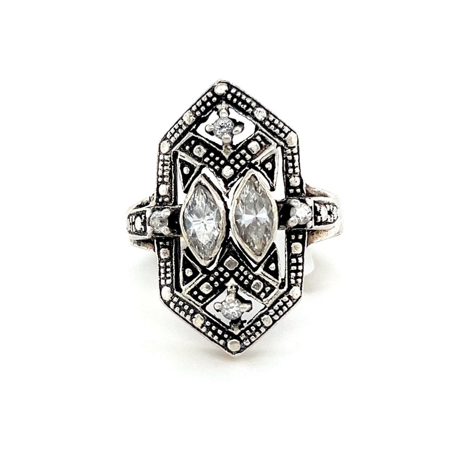 2-Large Marquis Cut Cz Sterling Silver 925 Ring