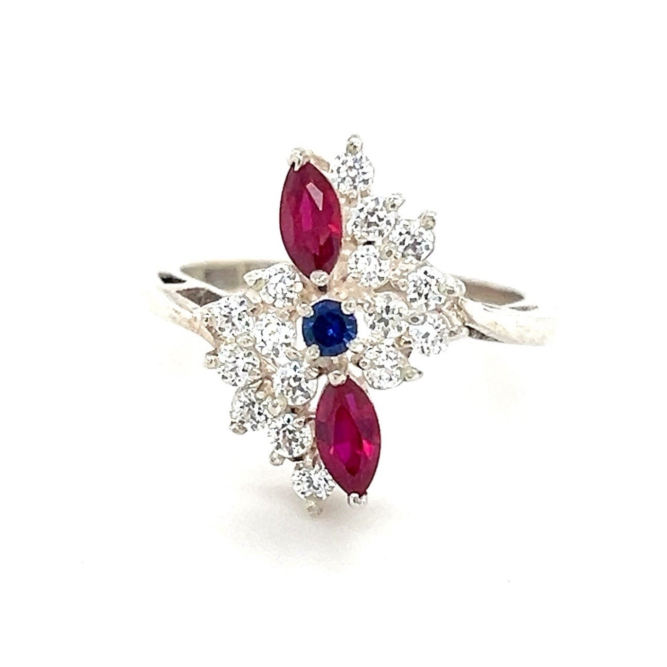 Sterling Silver 925 White/Blue/Red Cz Ring