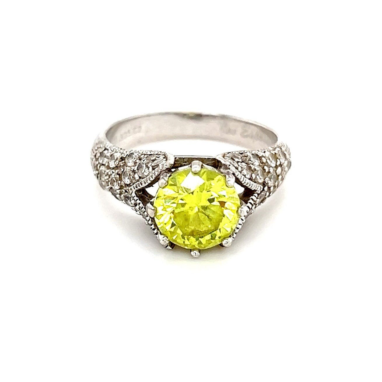 Sterling Silver 925 Green & White Cz Ring