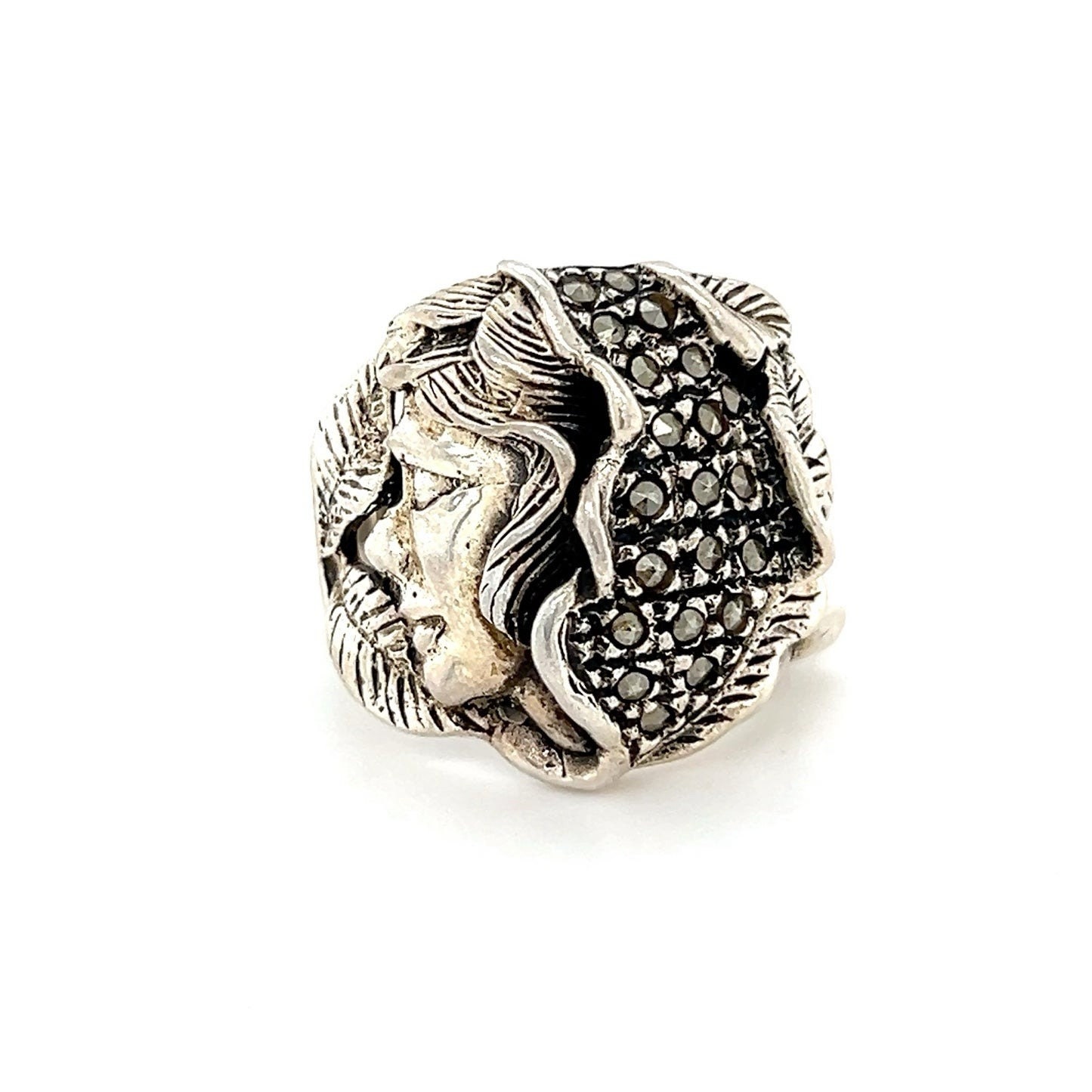 Sterling Silver 925 Marcasite Face Ring
