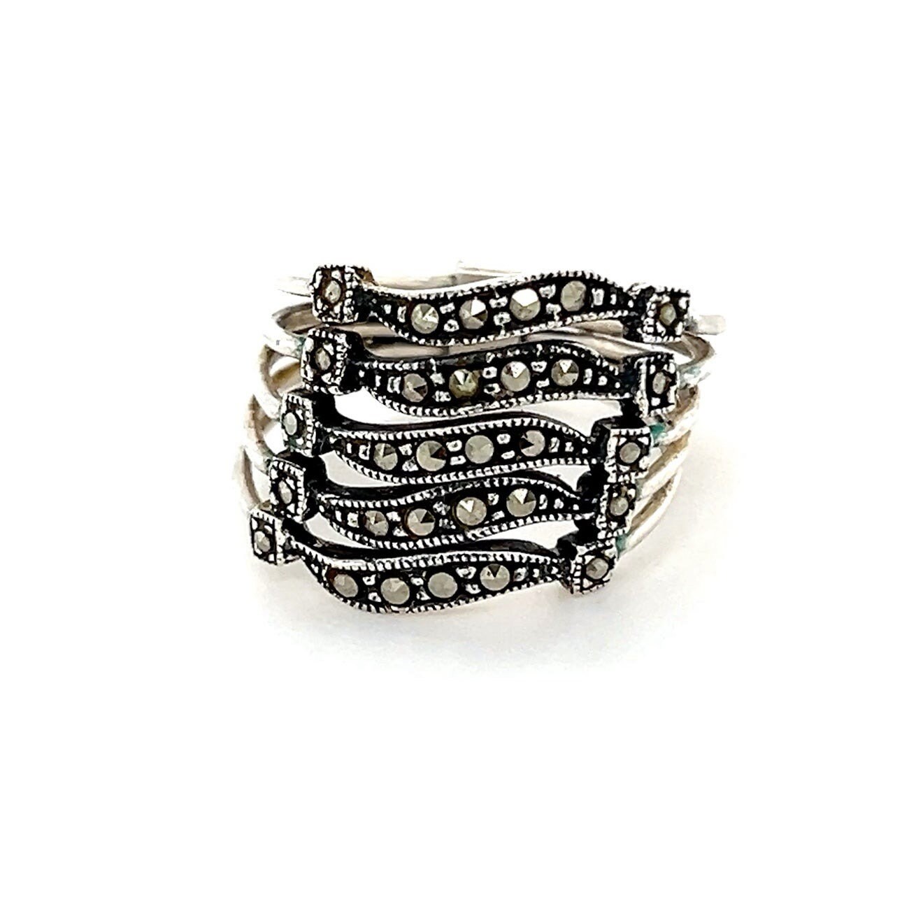 Sterling Multi-Layer Marcasite Ring