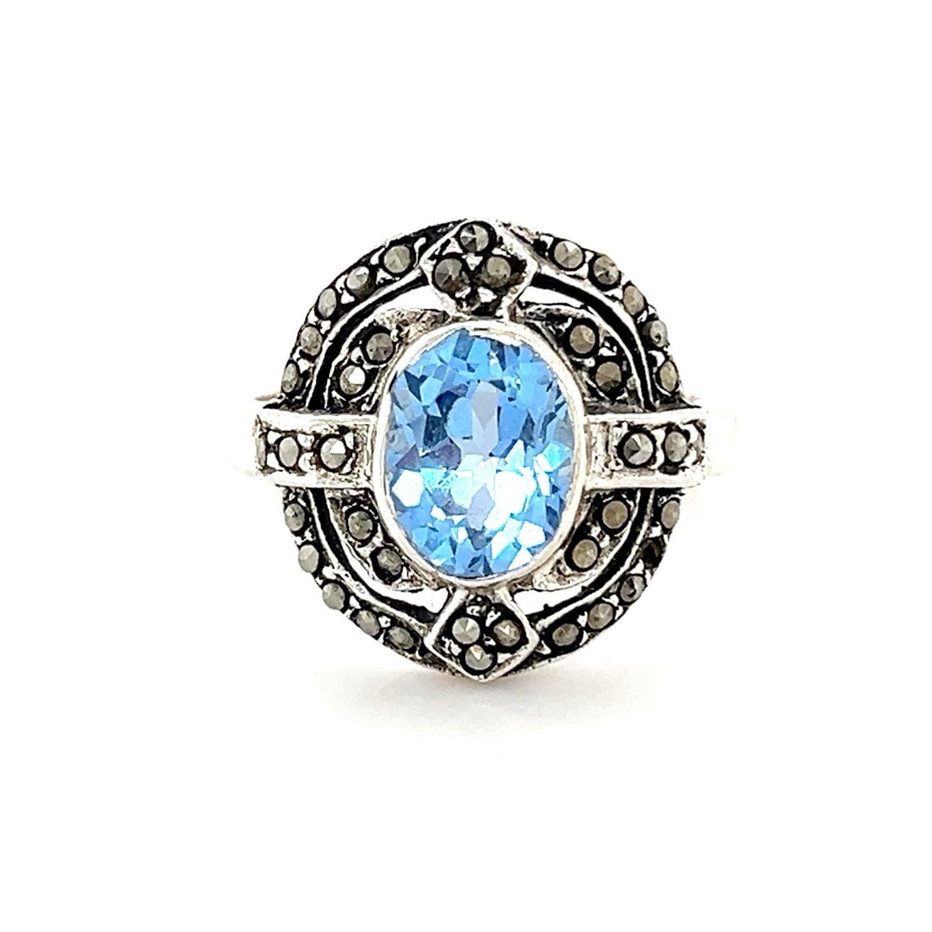 Sterling Silver 925 Openwork Topaz /Marcasite Ring