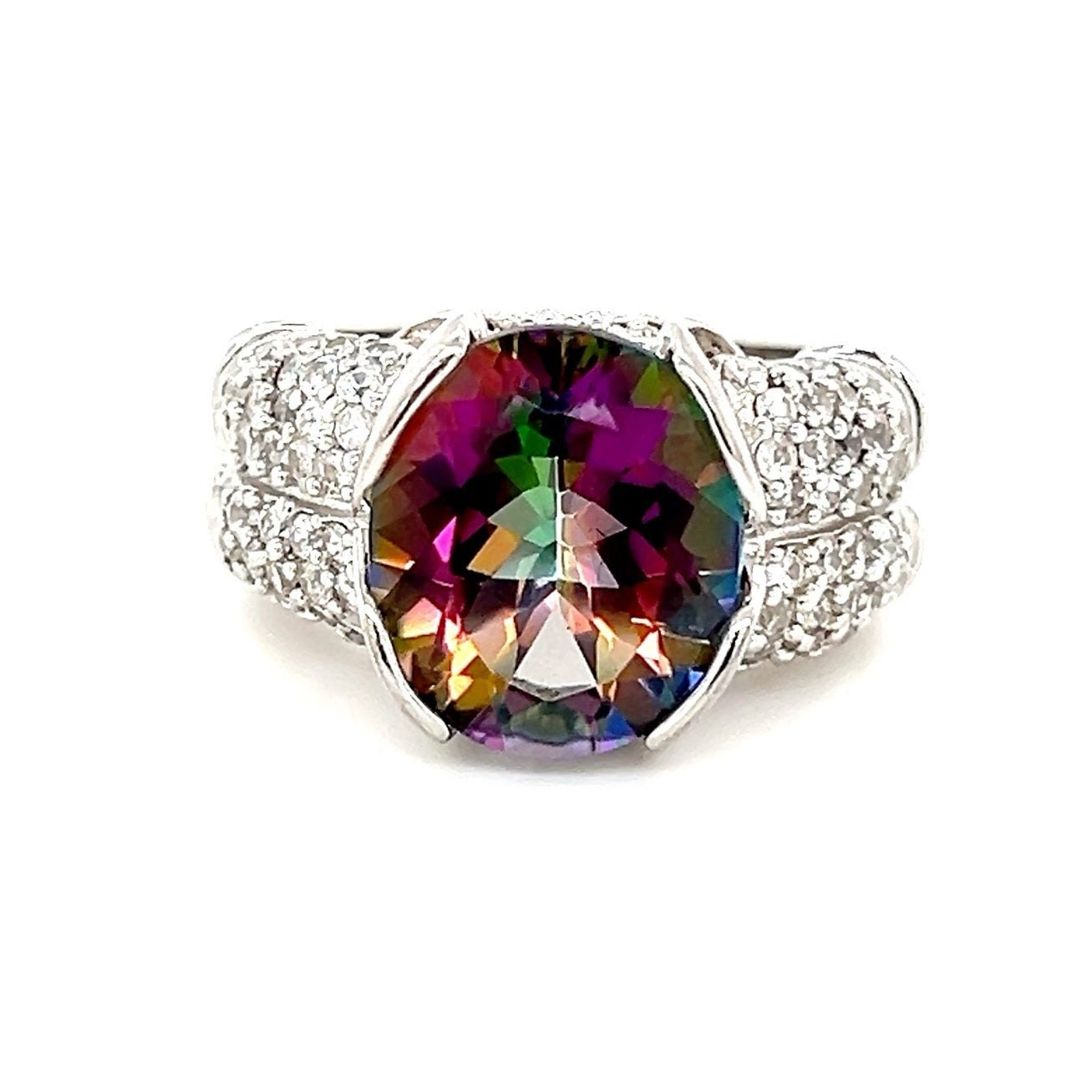 Gorgeous Mystic Topaz/Cz Sterling Silver 925 Ring