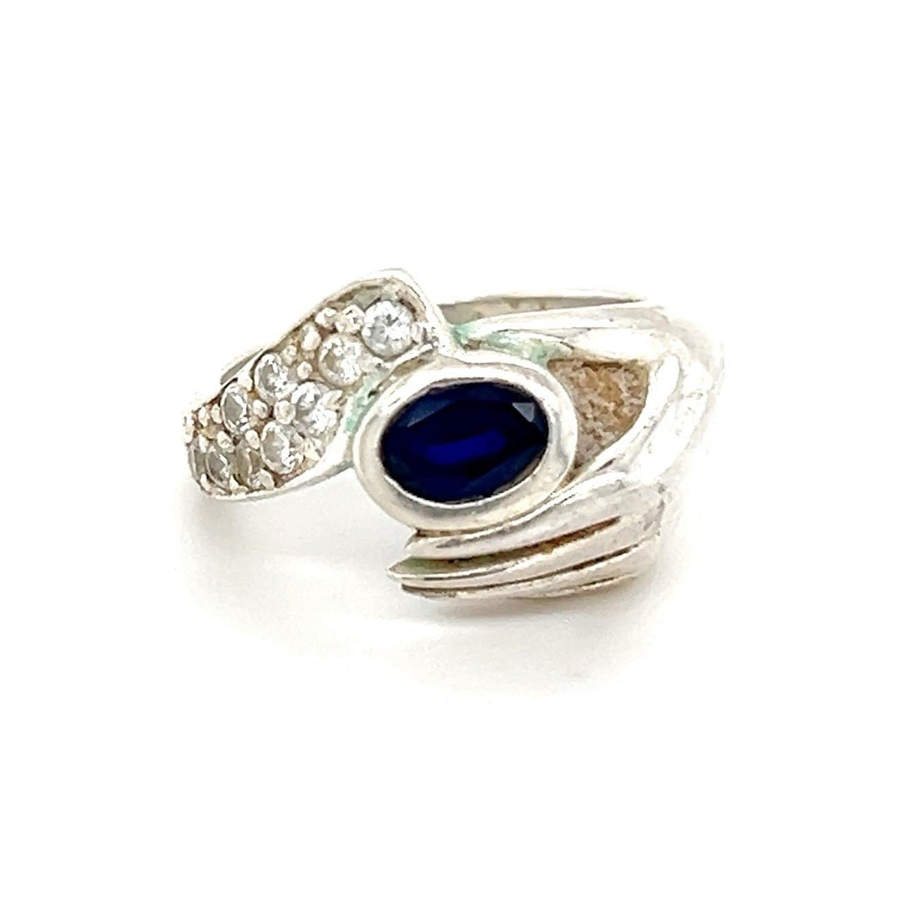 Sterling Silver 925 Handheld Sapphire/Cz Ring