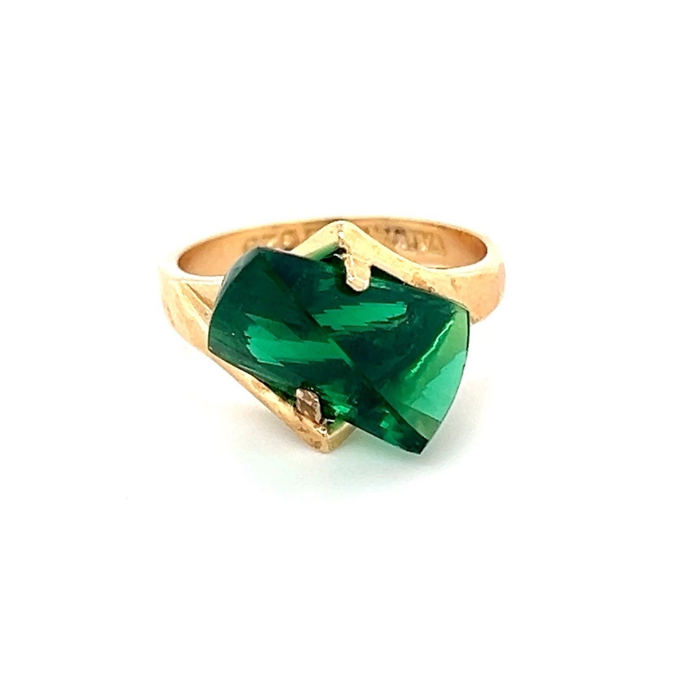 Sterling Gold Vermeil 925 Green Cz Taiwan Ring