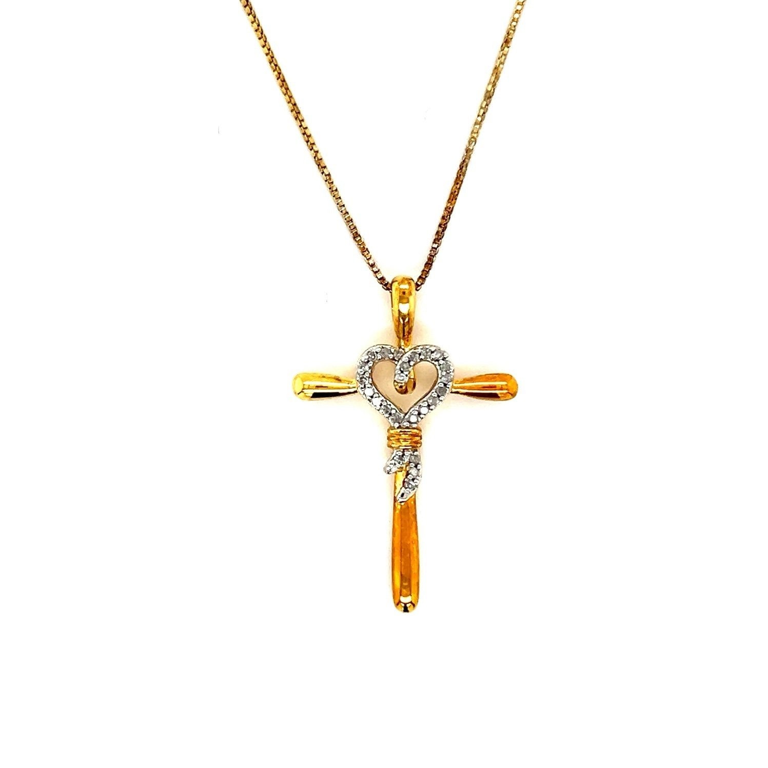 Gold Over Silver 925 Diamond Cross Necklace