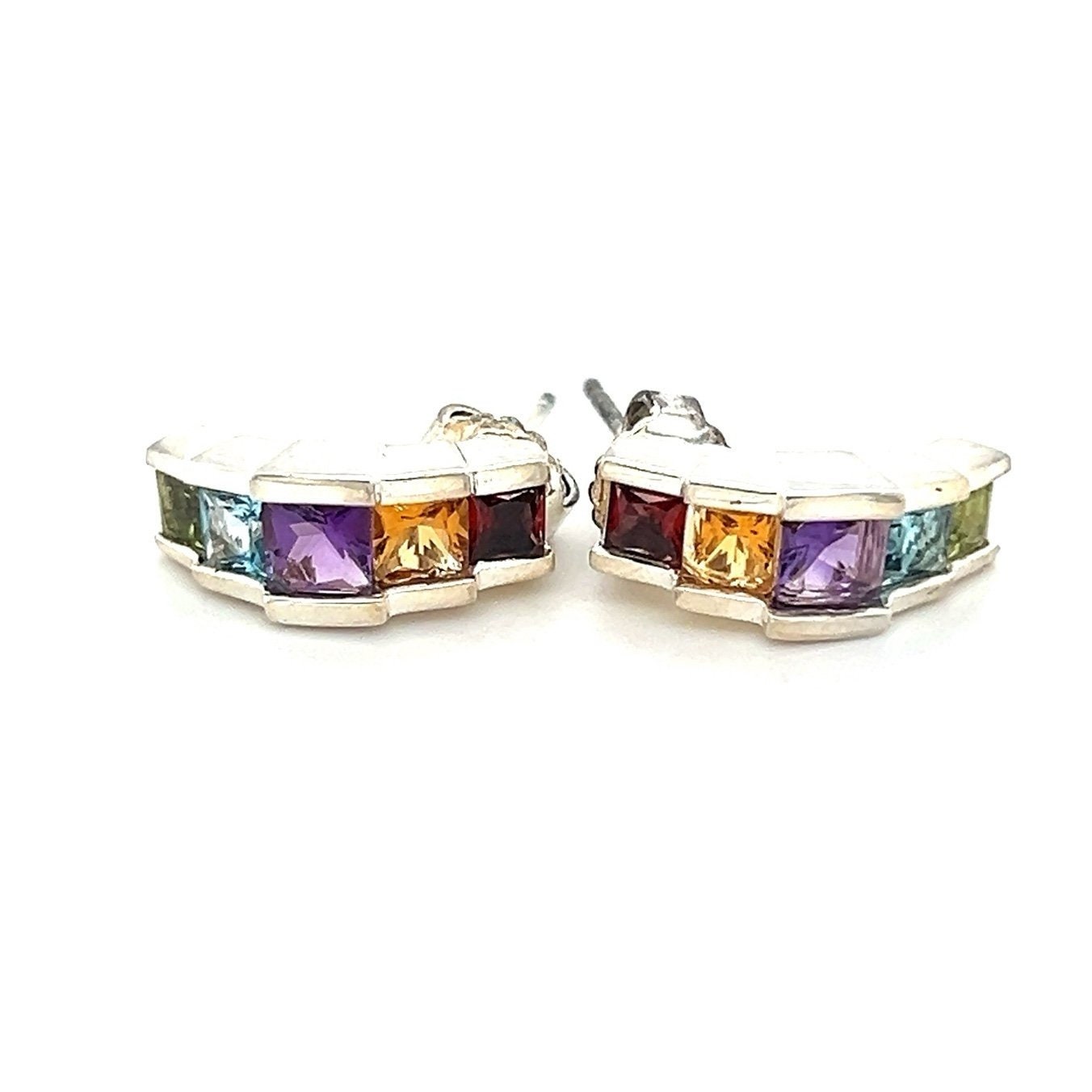 Sterling Silver 925 5 Semi Precious Gemstones Stud Earrings