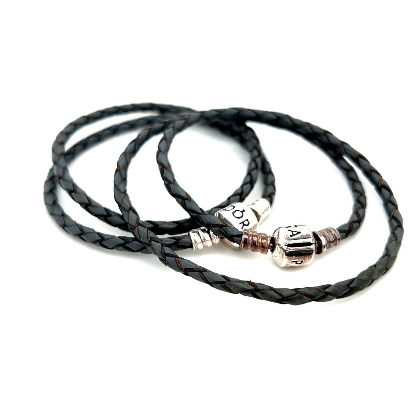 2 Pandora Gray Leather Cord Bracelets