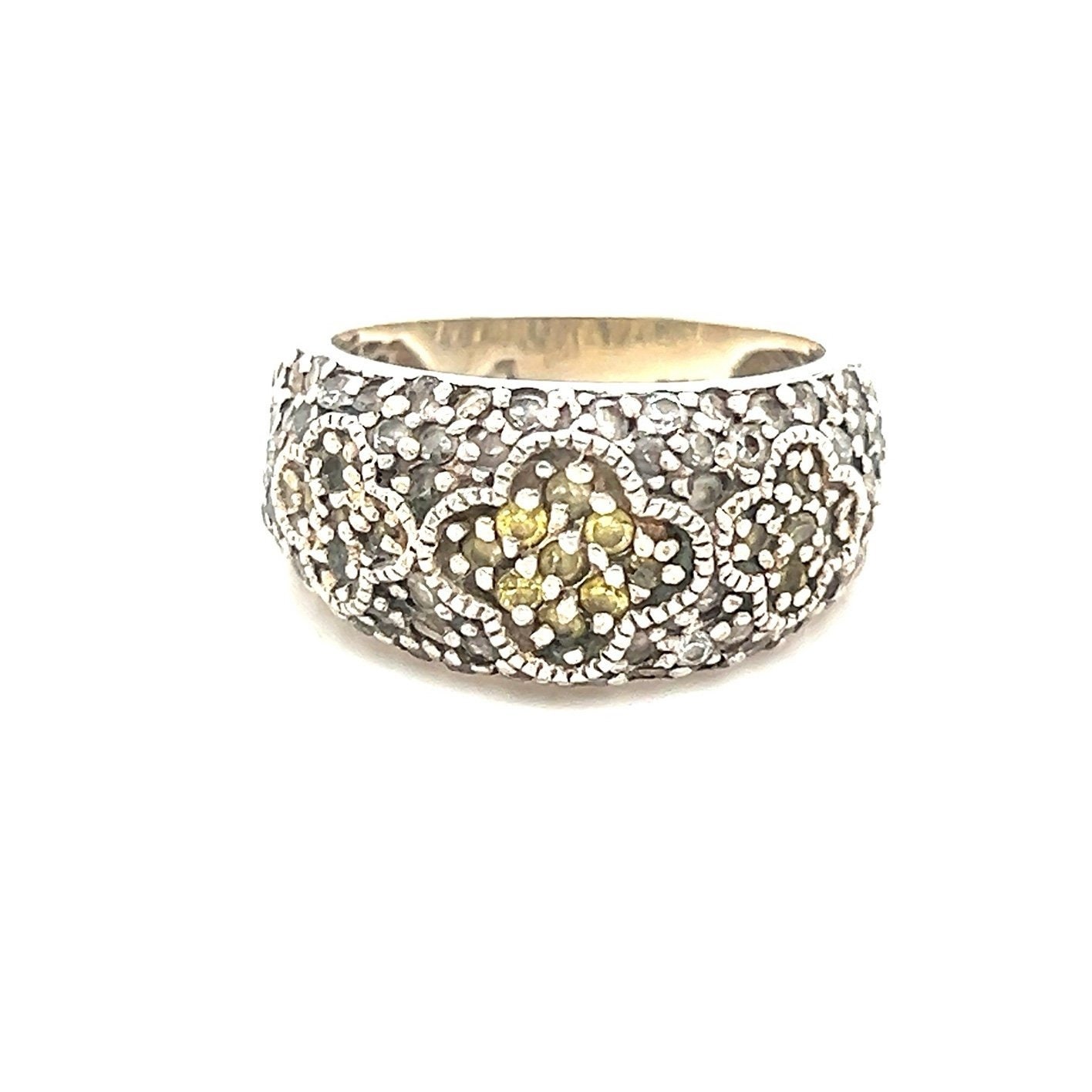 925 Silver Yellow & White Cz Ring