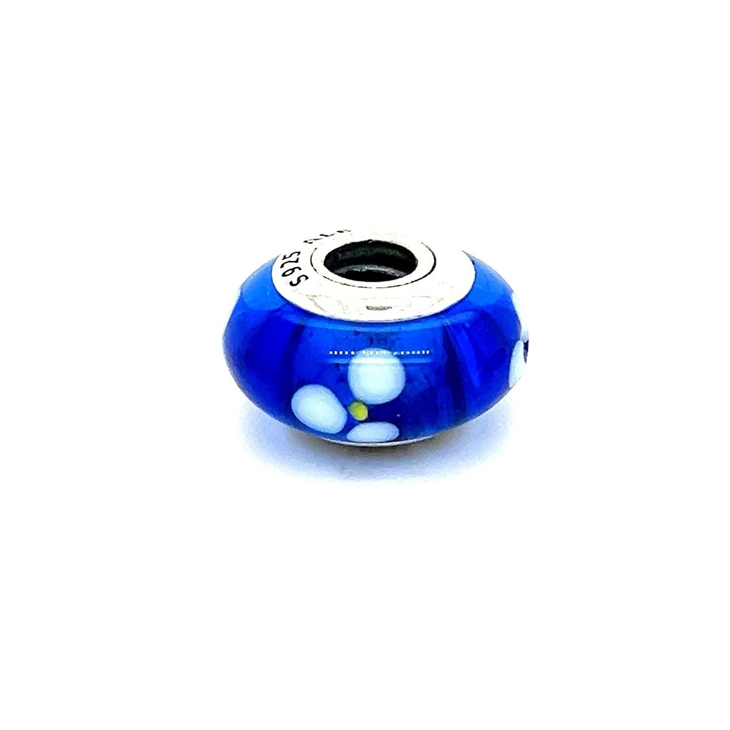 Pandora Blue/White Flower Murano Glass Charm