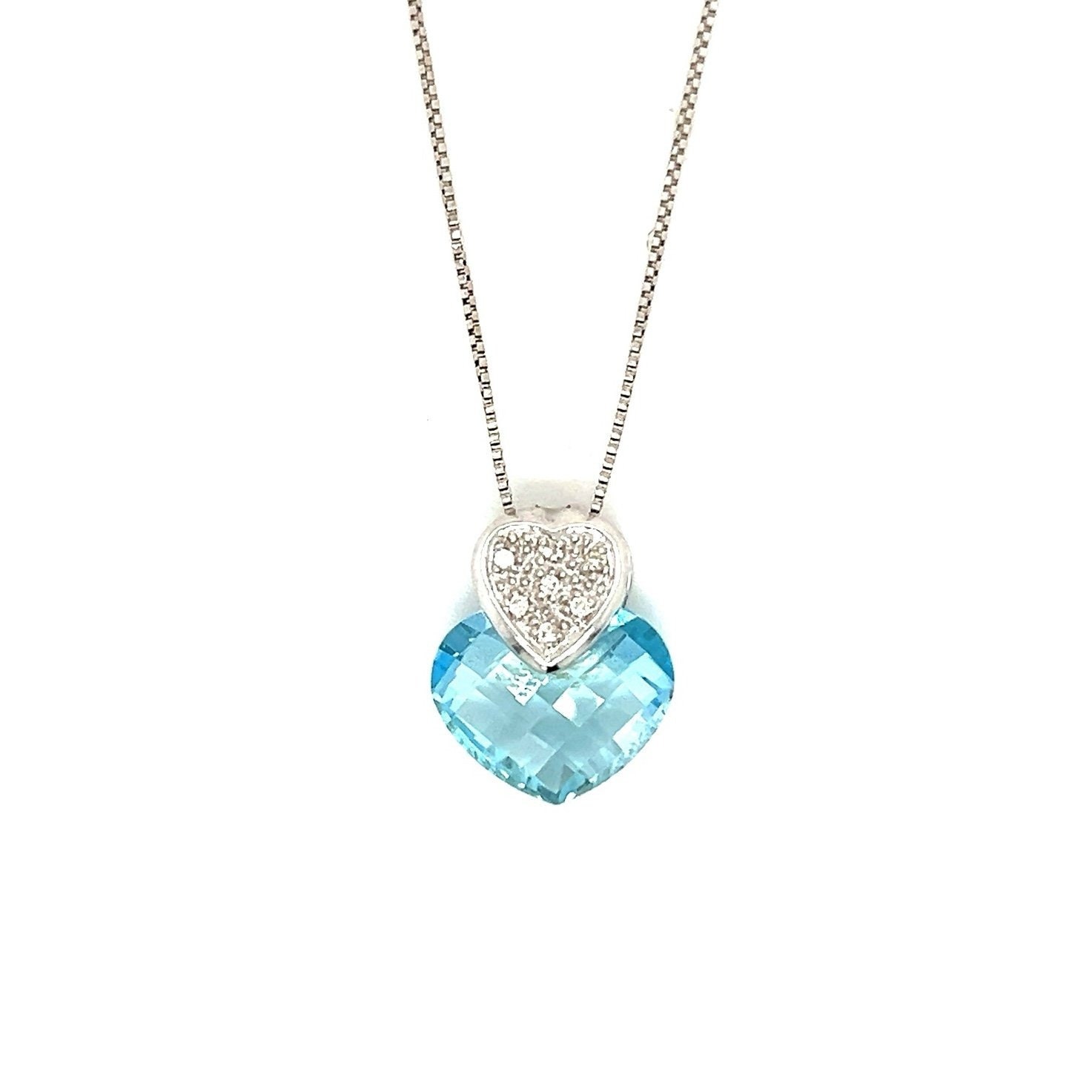 14k Heart Blue Topaz/Diamonds Necklace