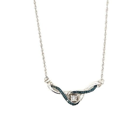 925 Sterling Silver Blue/White Diamonds Necklace