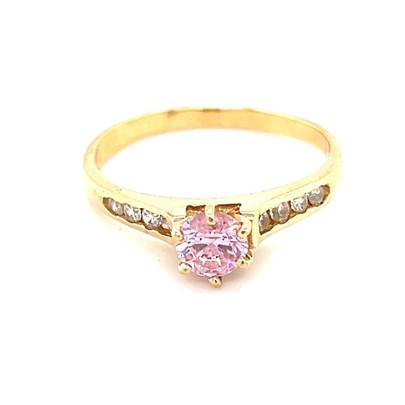 14K Gold Pink & White Cz Solitaire Ring