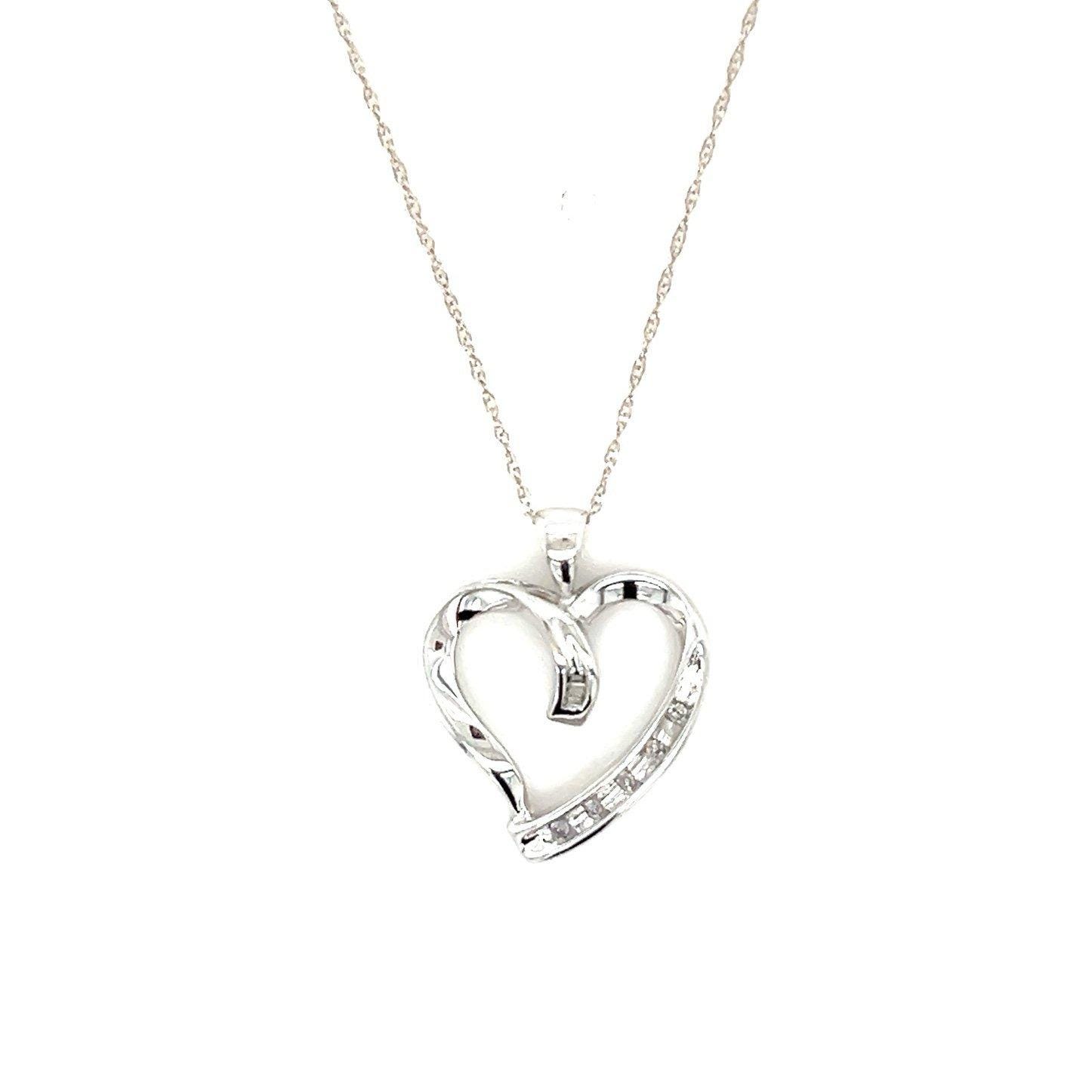 Ladies 10k White Gold Diamond Heart Necklace