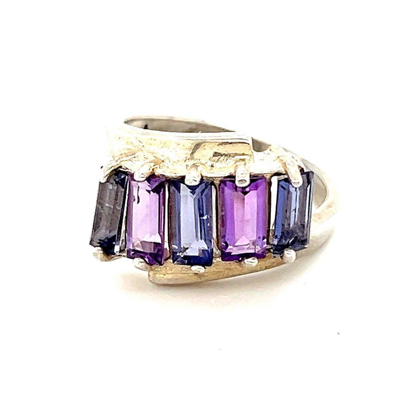 Silver 925 Emerald Cut 5-Stones Ring