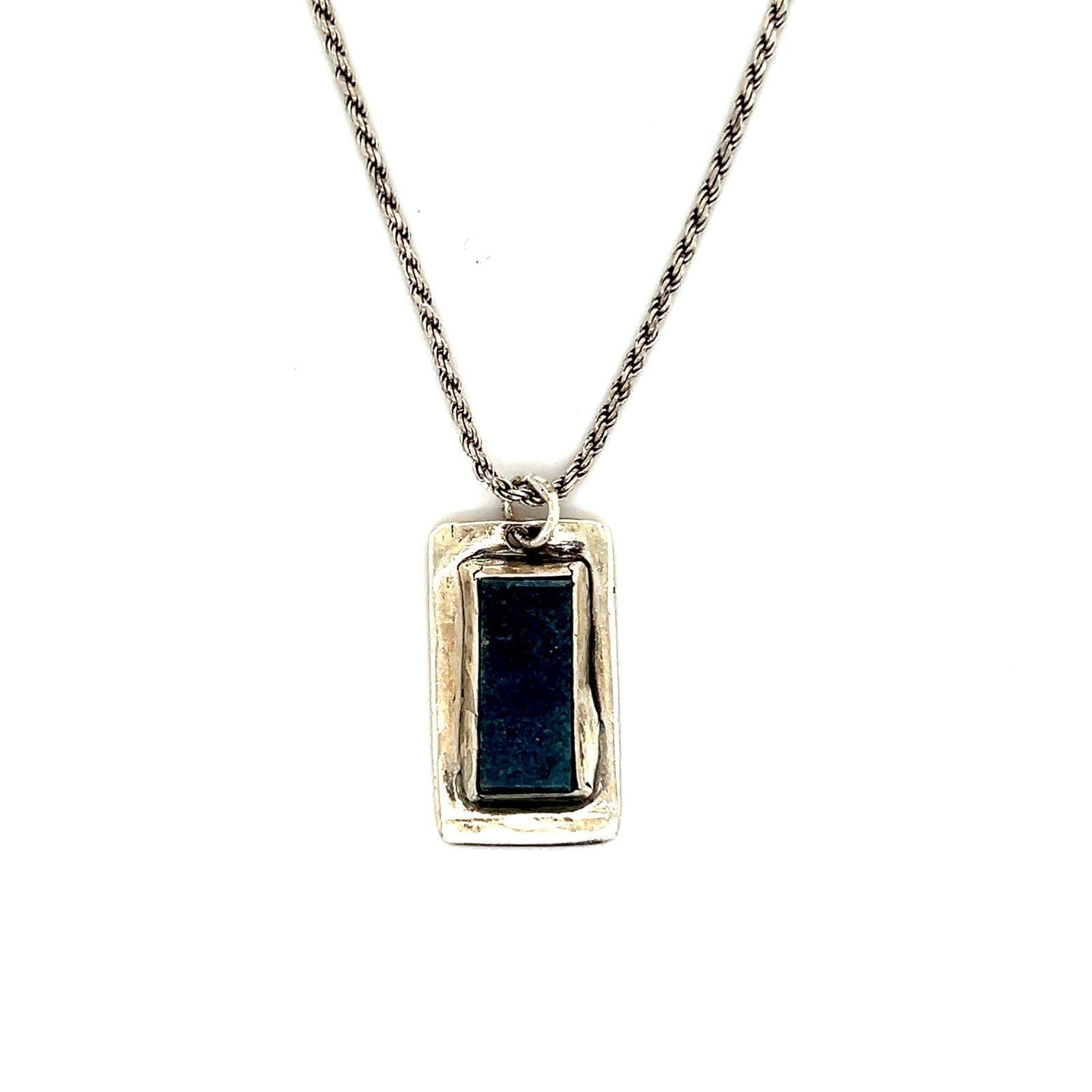 Rectangular Blue Stone Silver Necklace