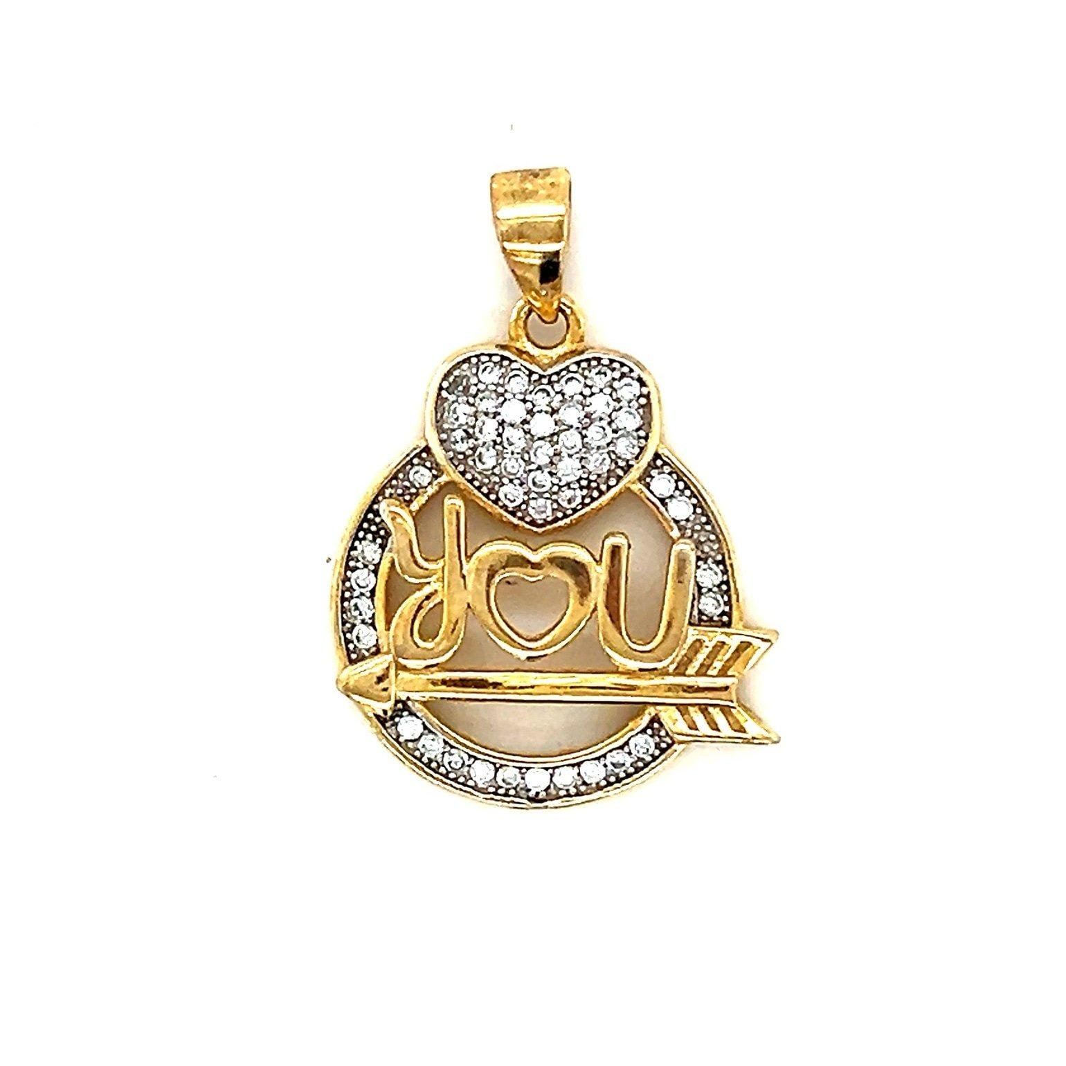 925 Gold Over Silver Love You Pendant