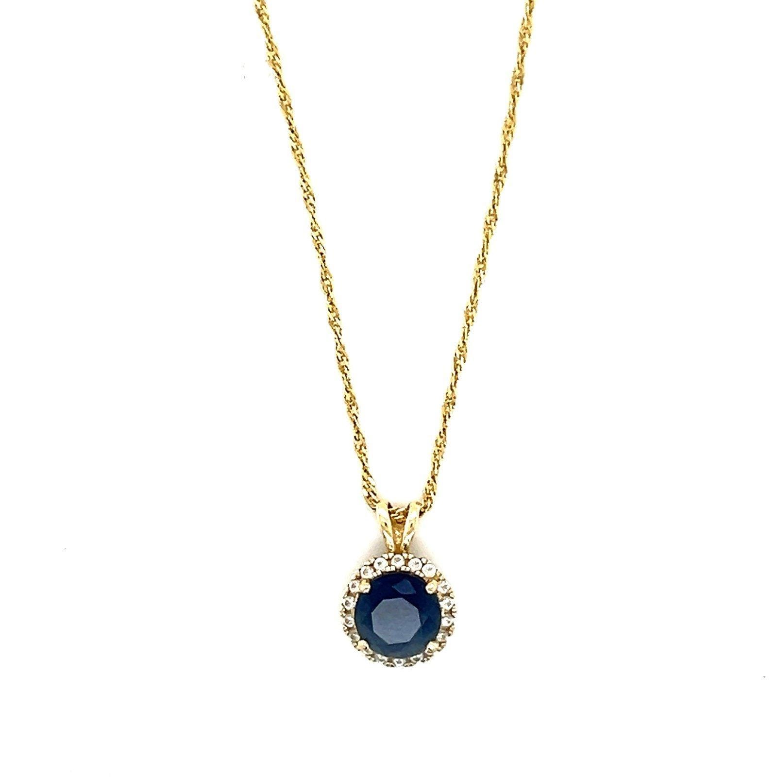 14k/10k Blue Sapphire/Cz Necklace