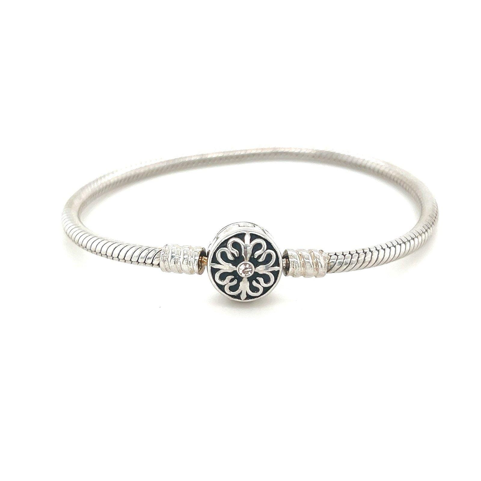 Long Way 925 Silver Flower Clasp Charm Bracelet