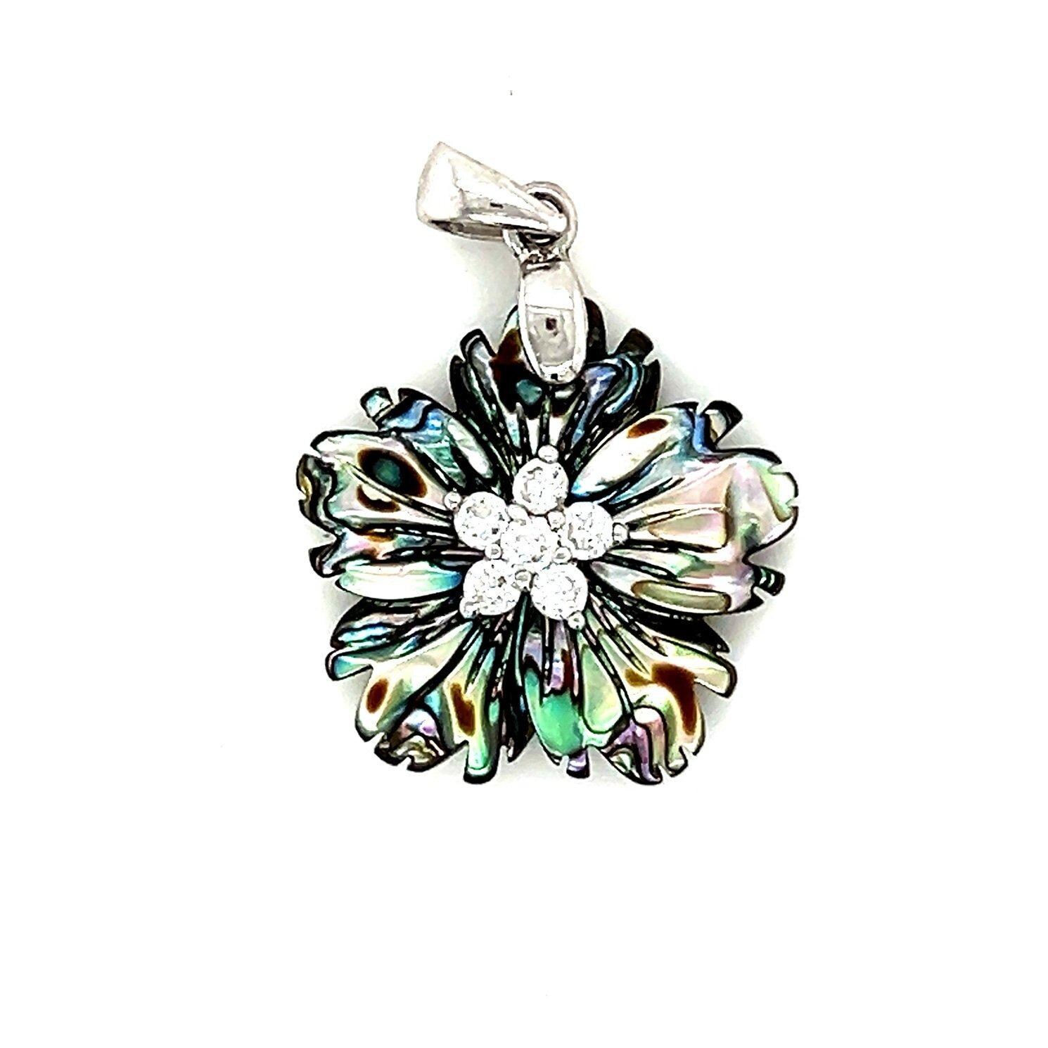 Sterling Silver Abalone Flower Pendant