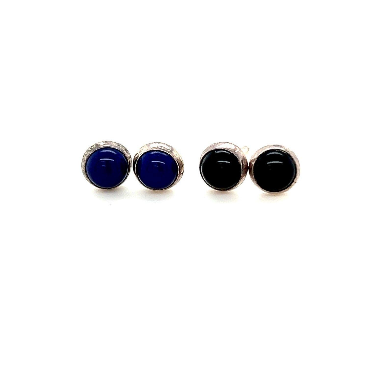 S925 Lapis/Onyx Stud Earrings