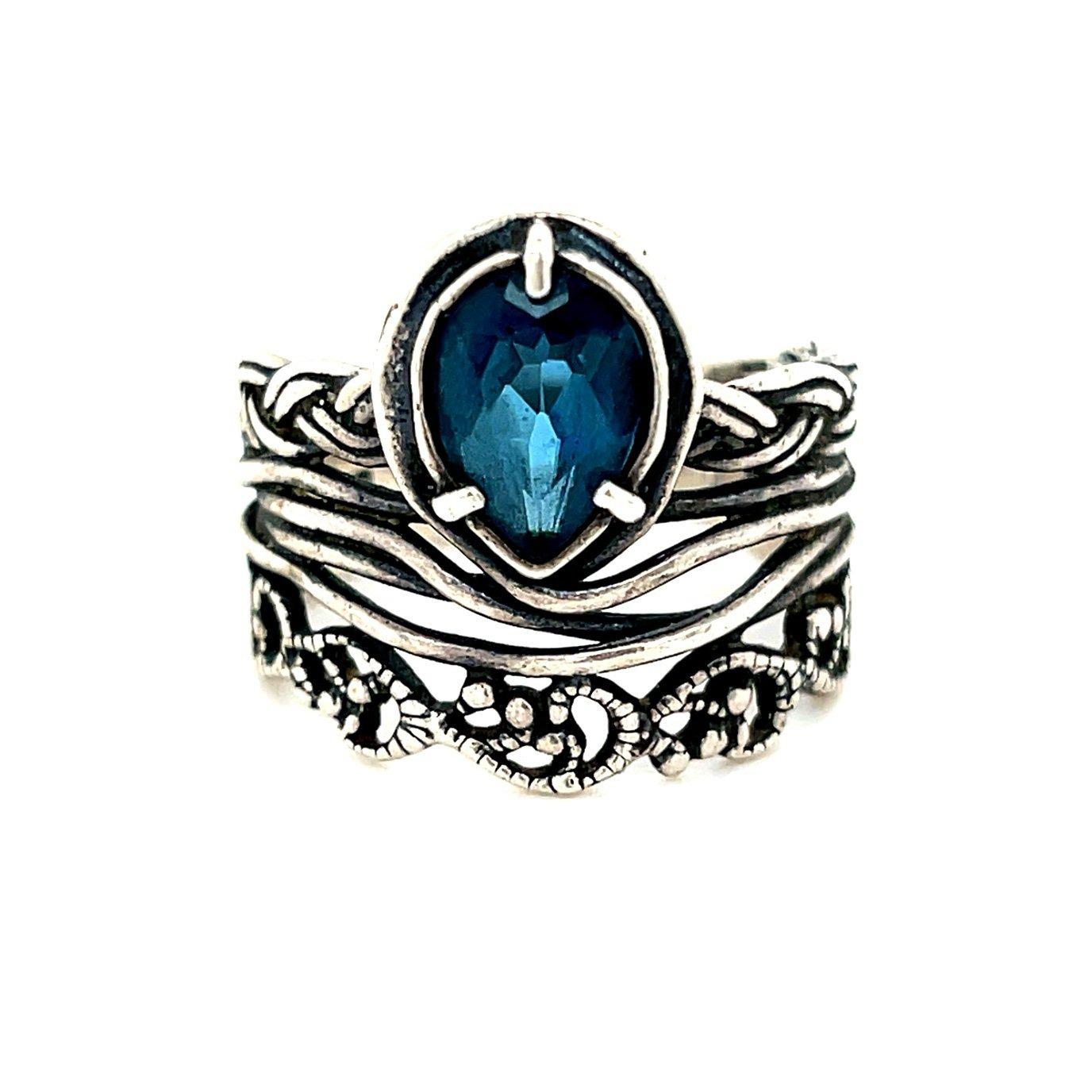 Gorgeous Silver Teardrop Blue Stone Ring