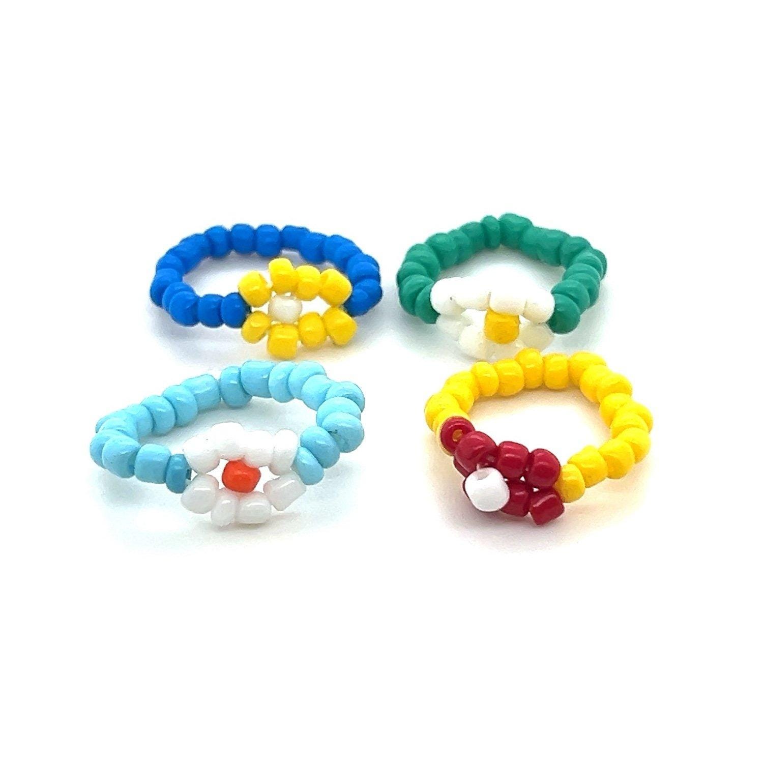 4 Flower Beaded Stretchy Rings
