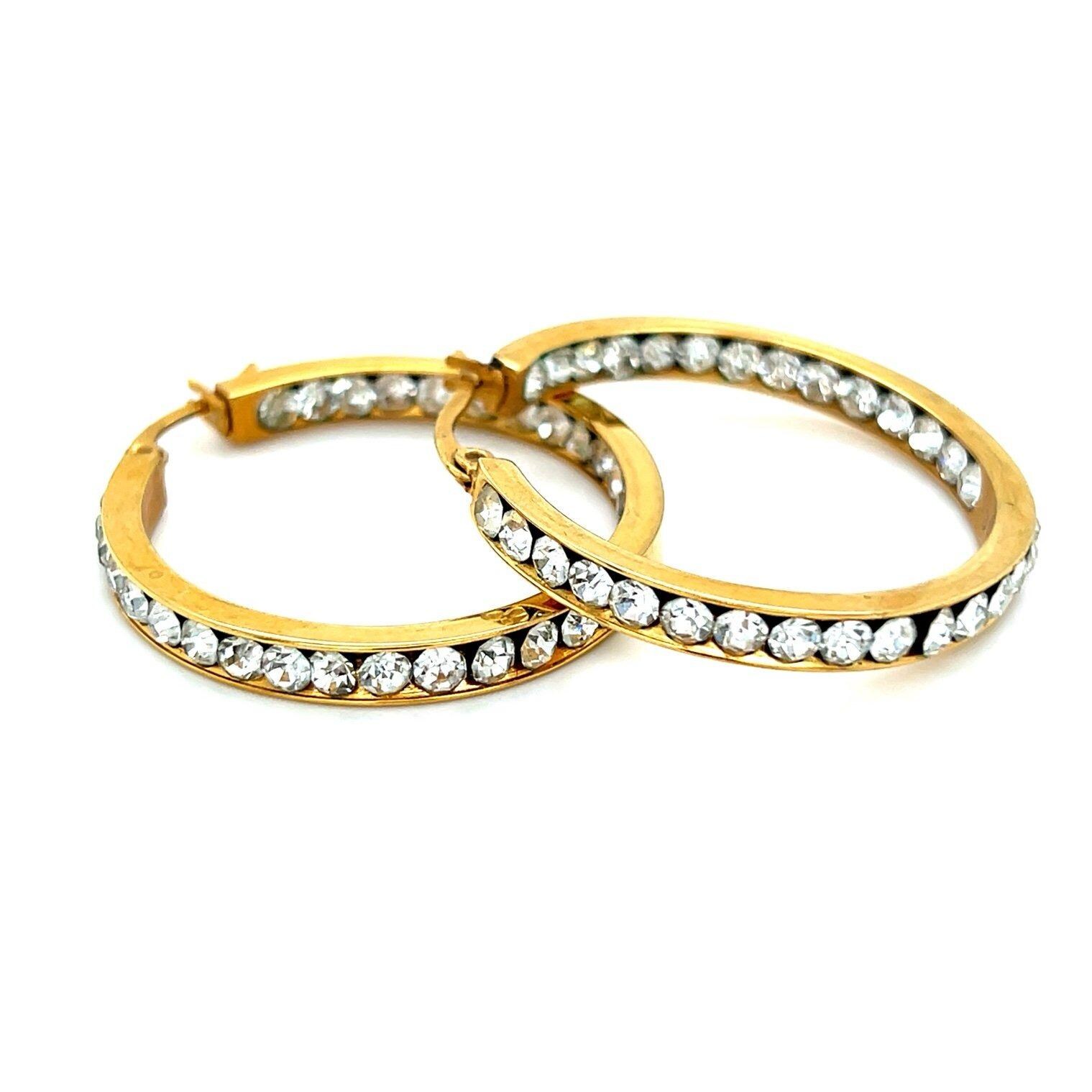 Stainless Steel Inside Out Cz Hoops Earrings
