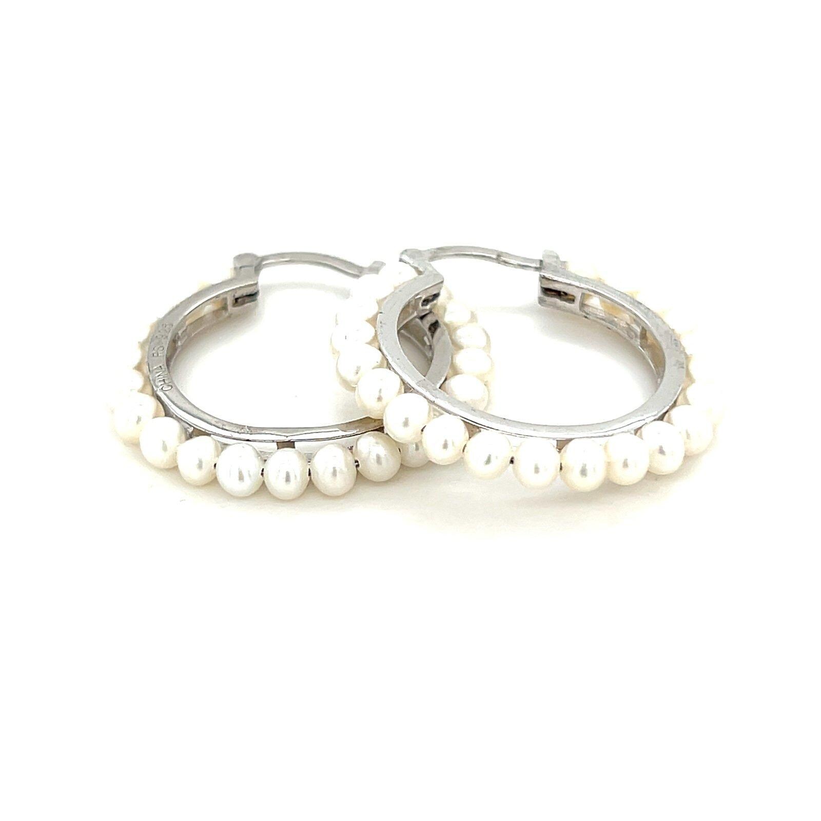 925 Silver Pearl Hoops Earrings
