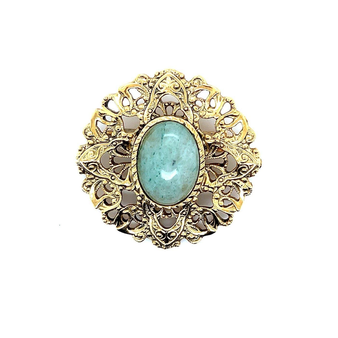 Vintage Green Stone Brooch