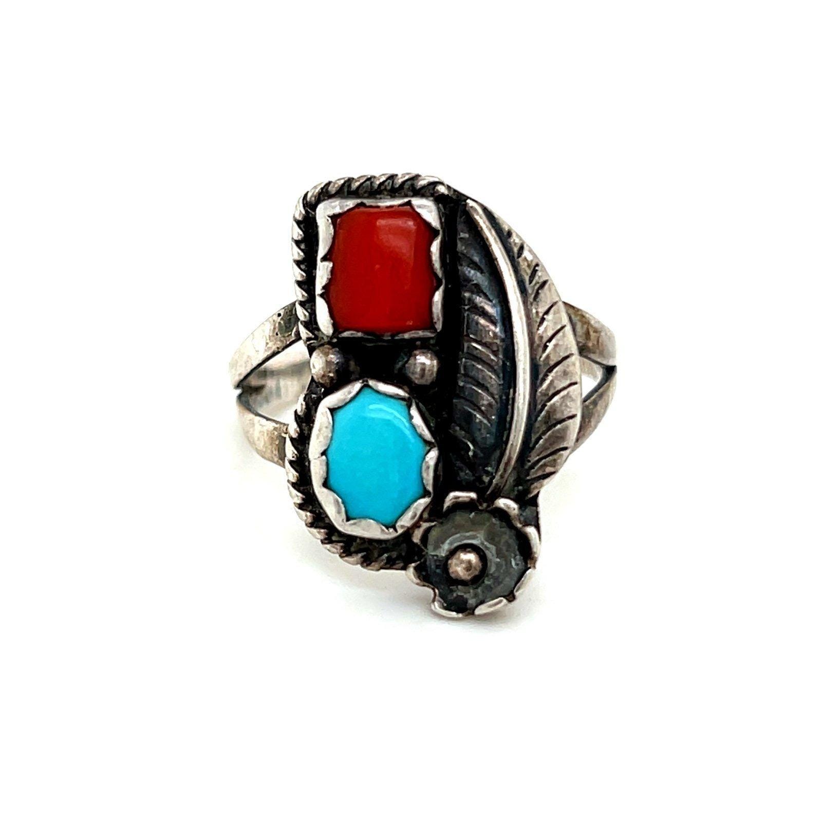 Sterling Coral & Turquoise Petite Ring