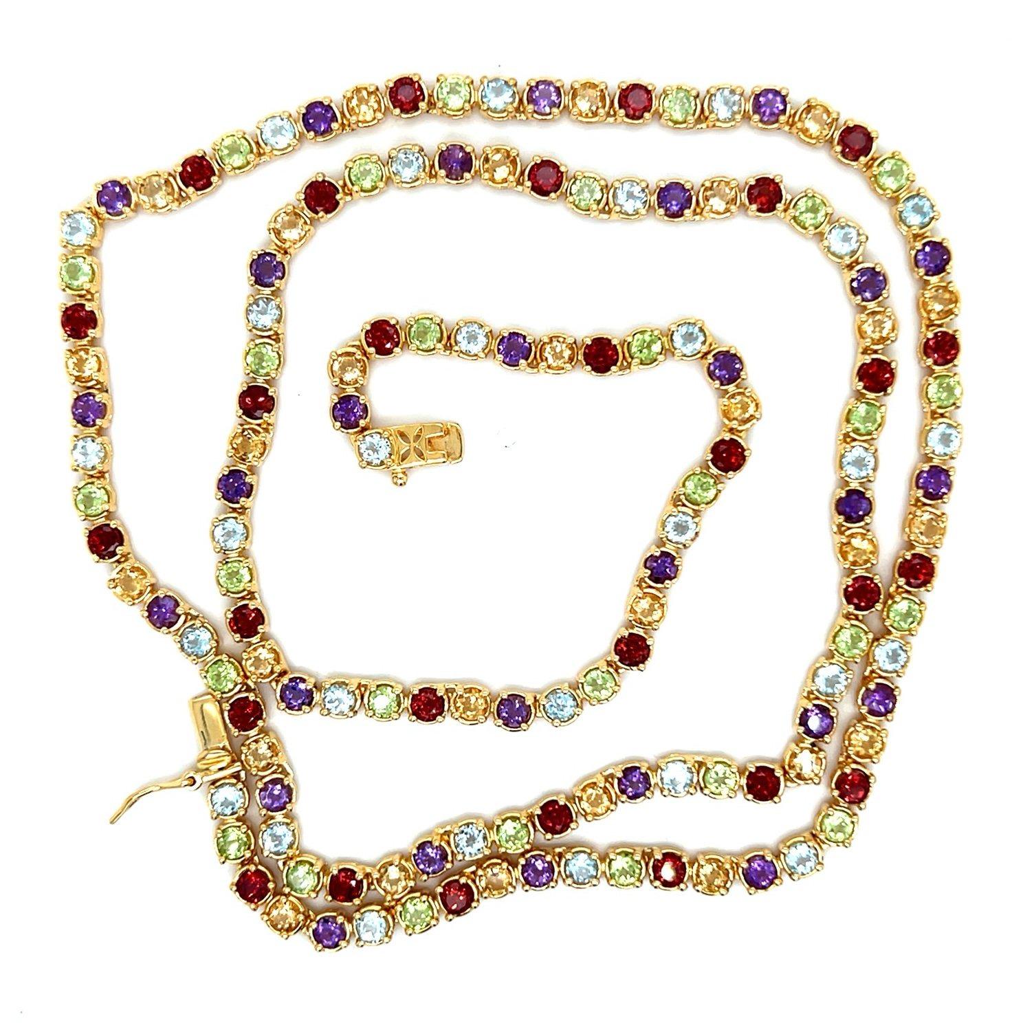 Gold Over Silver 925 Multicolored Stones Necklace