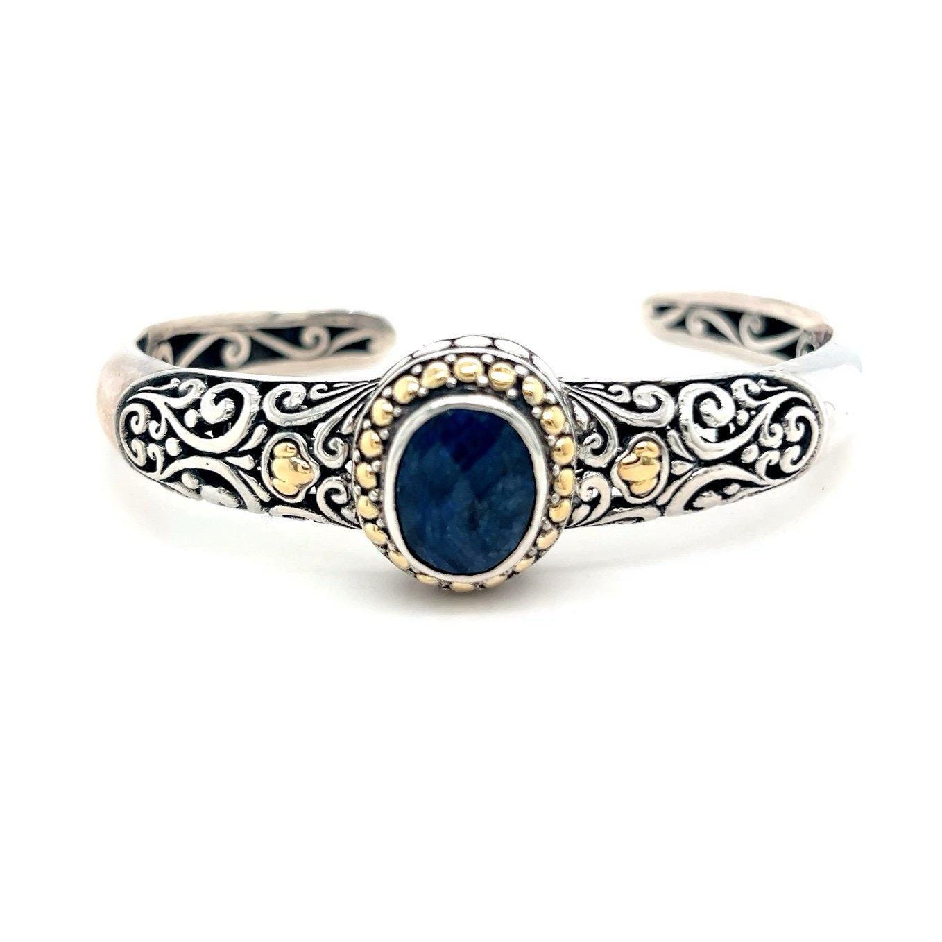 18k Gold/925 Silver Lapis Lazuli Open Cuff