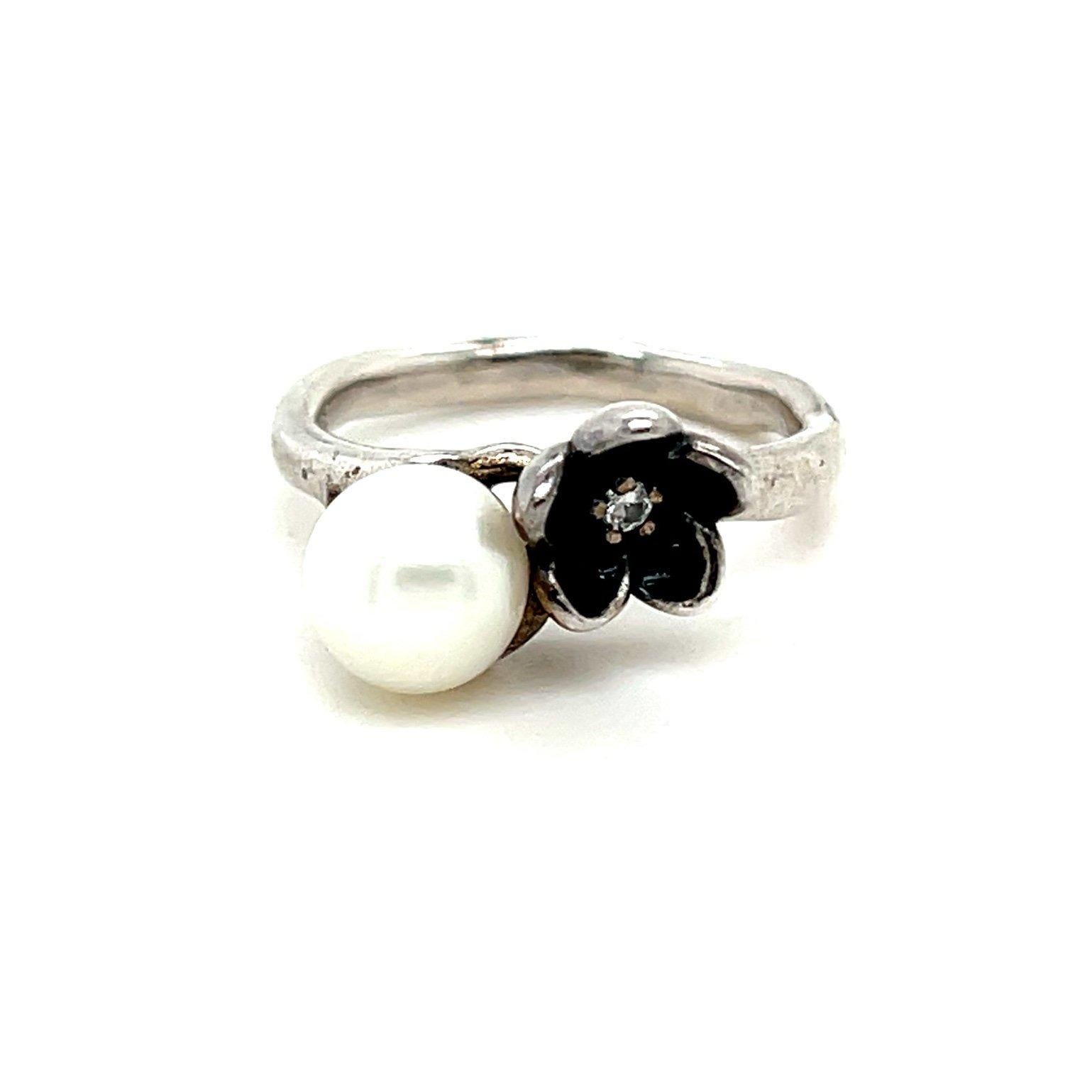 Pandora Pearl/Flower Cz Mystic Floral Ring
