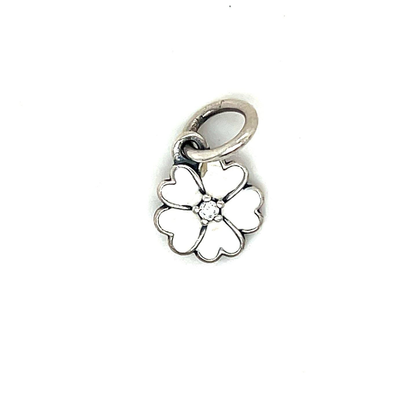 Pandora White Enamel Flower Cz Dangle Charm