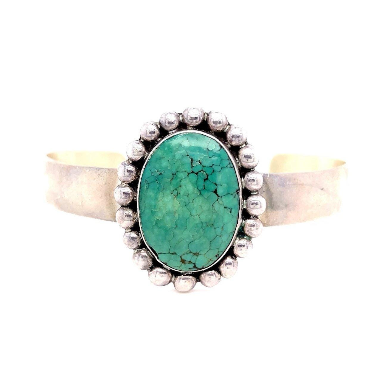 Sterling Silver Green Turquoise Flower Shaped Cuff