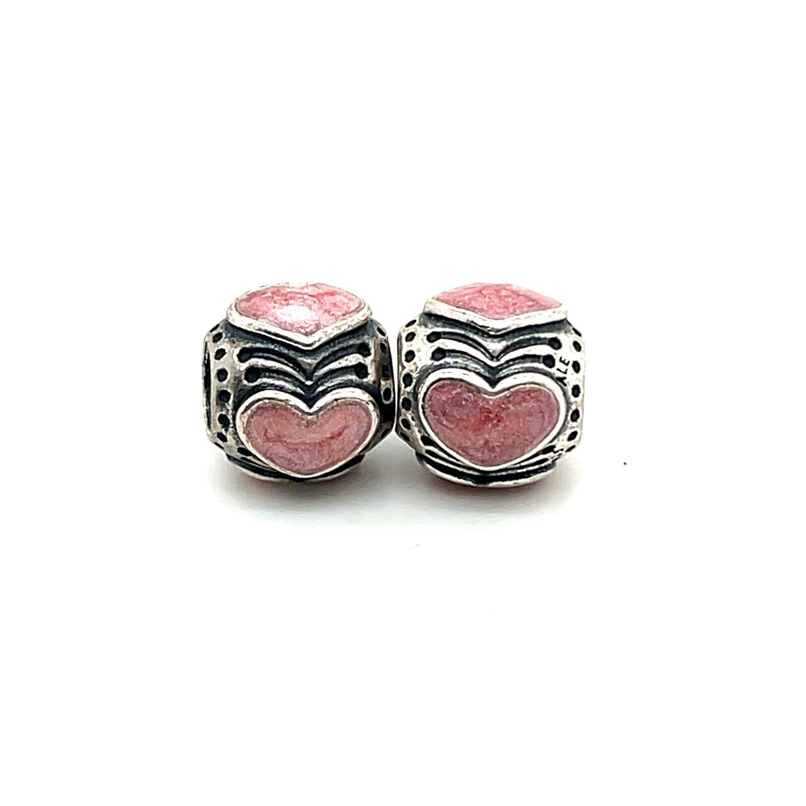 2 Pandora Pink Enamel Hearts Charms