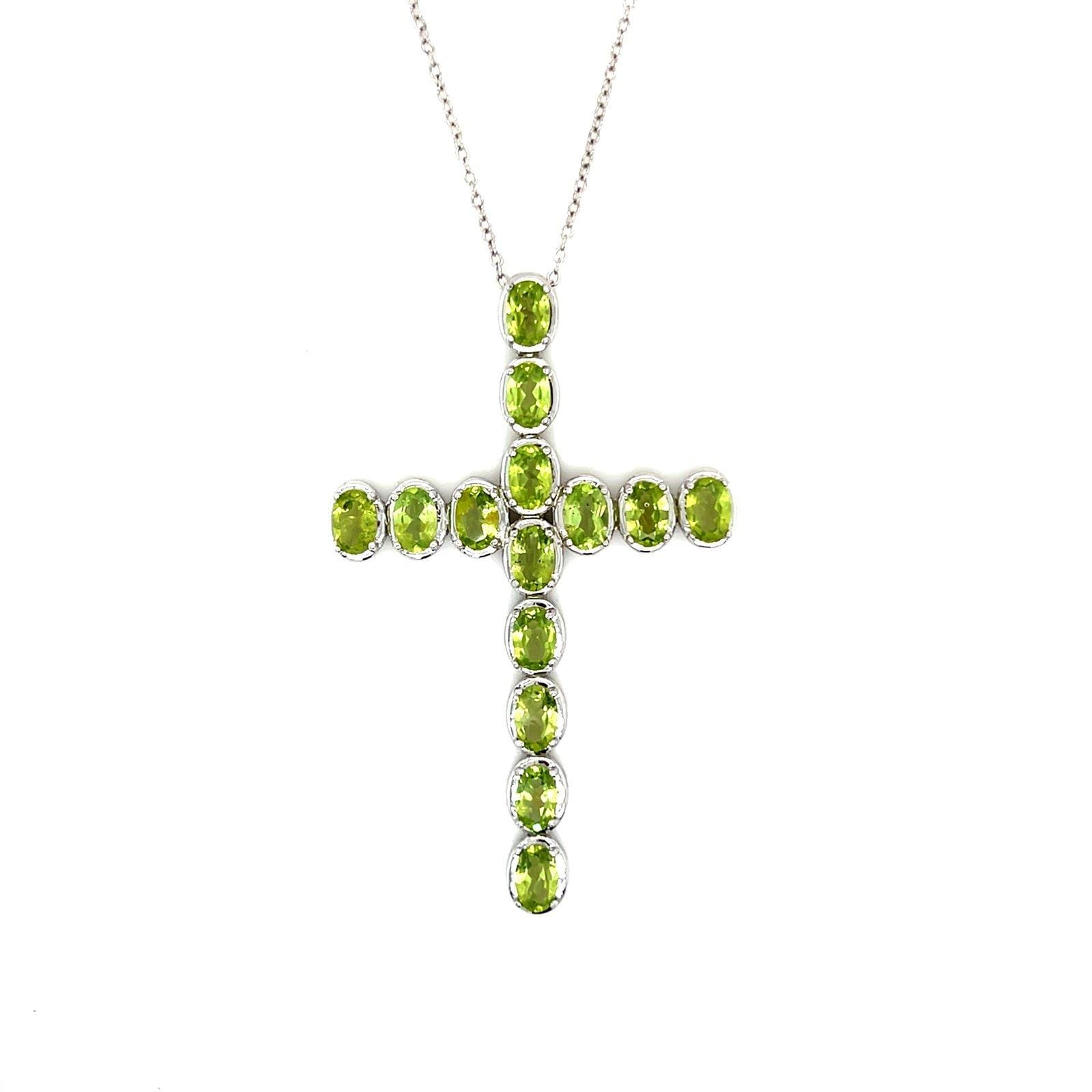 Silver 925 Large Peridot Cross Necklace