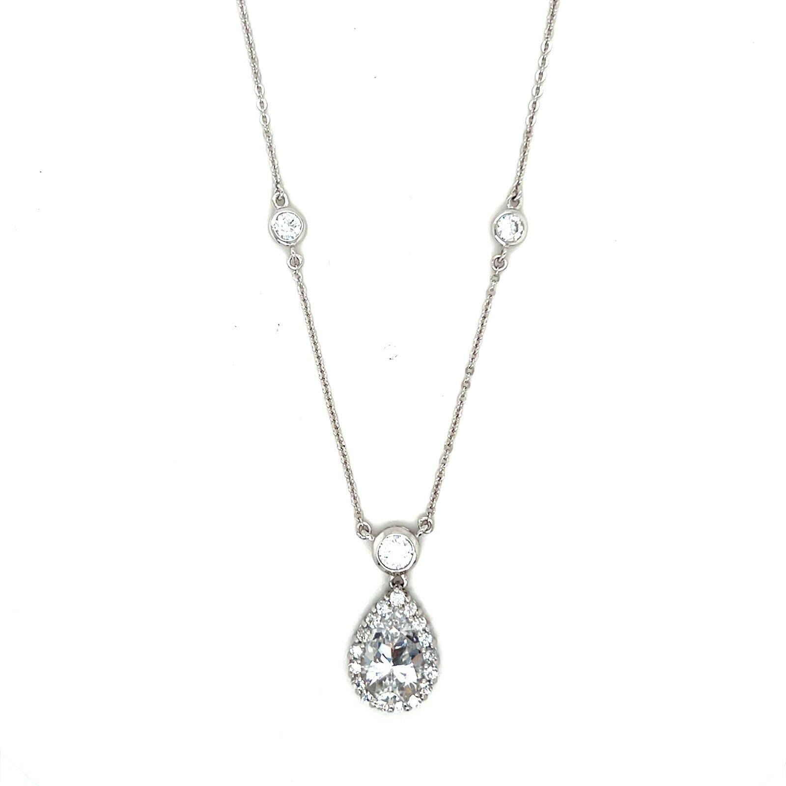 Stunning Silver 925 Round & Teardrop Cz Necklace
