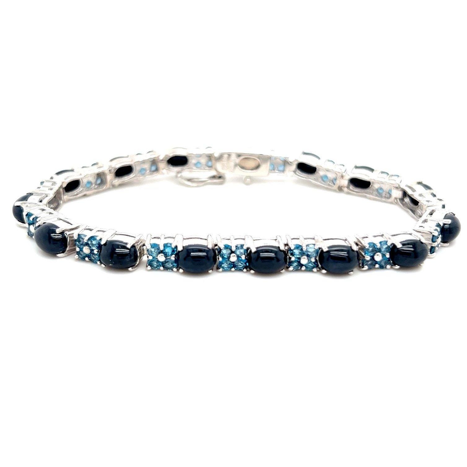 Sterling Silver Cabuchons and Blue Stones Bracelet