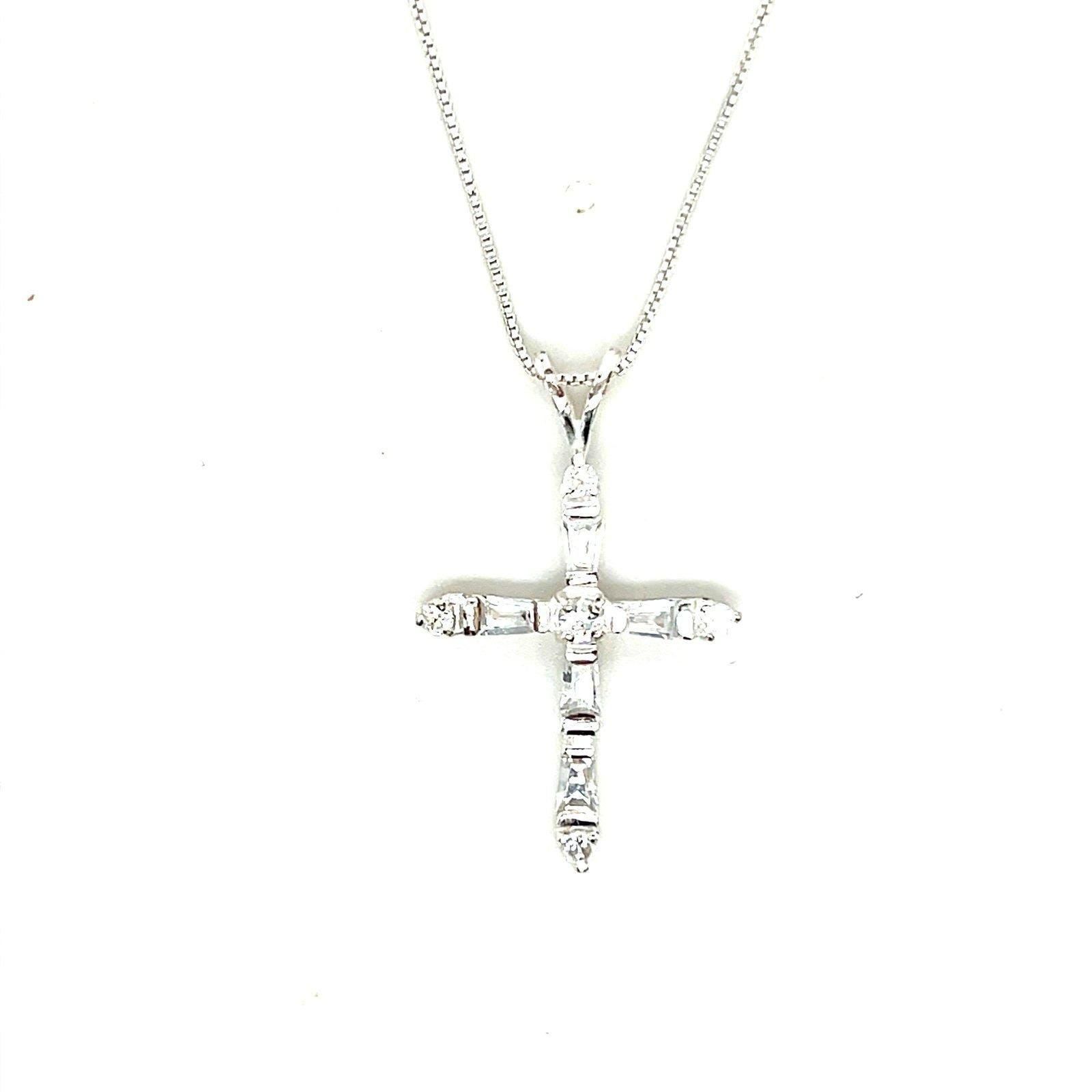 925 Silver Baguette Cz Cross Necklace