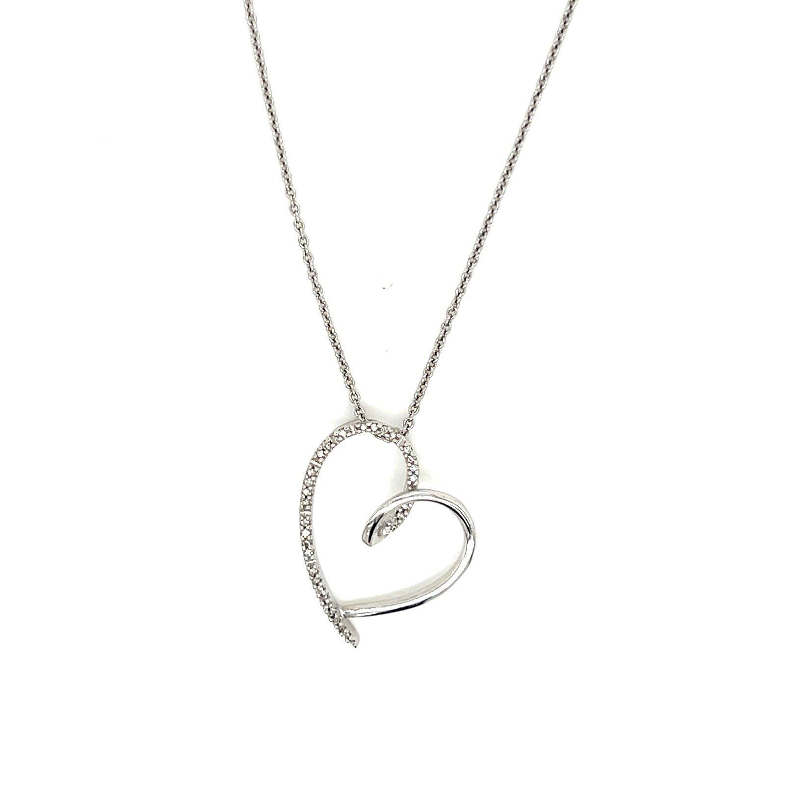 Silver 925 Pave Diamonds Heart Necklace