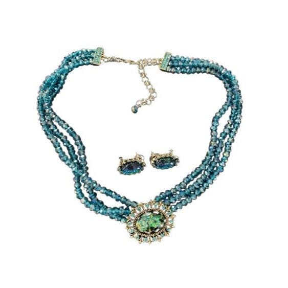 Stunning Blue/Green Multi-Strand Necklace & Earrings Set
