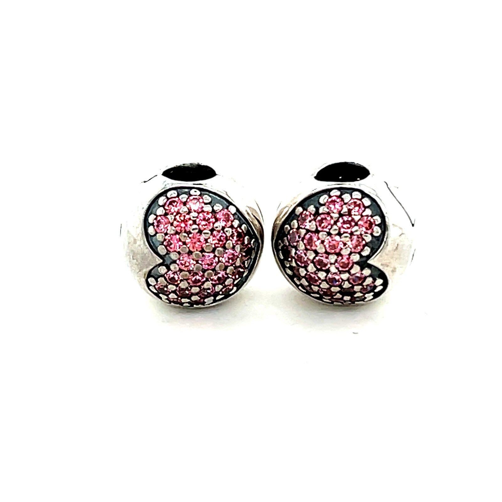 2 Pandora Pave Pink Cz Heart Clip Charms