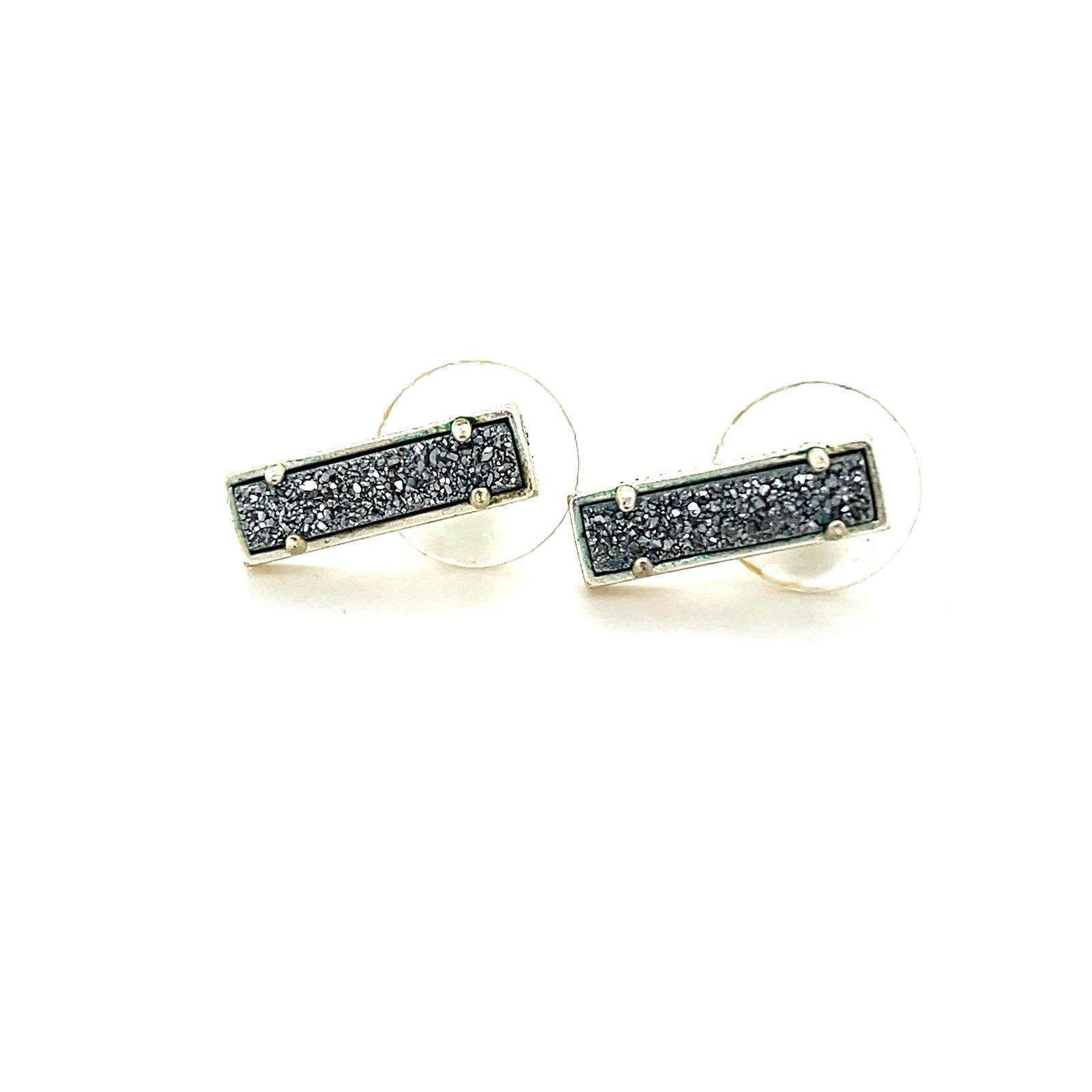 Kendra Rectangular Druzy Earrings - Silvertone