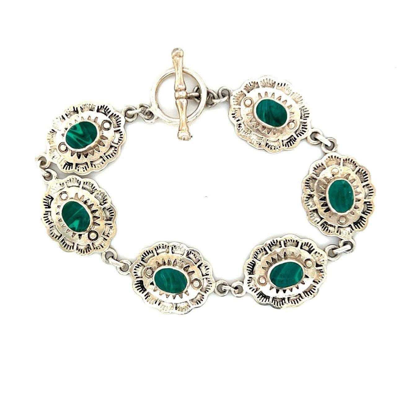 Sterling Silver 925 Malachite Toggle Bracelet