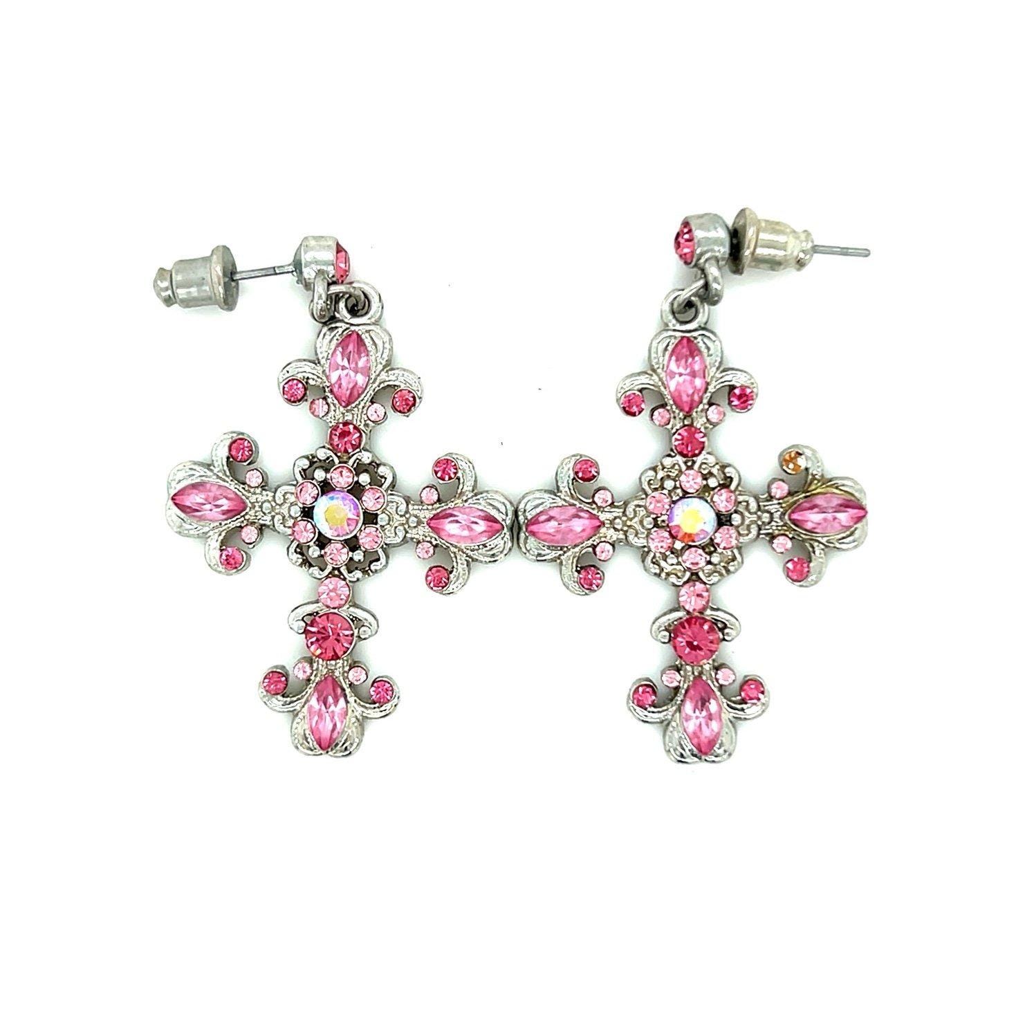 Pink Cross Earrings